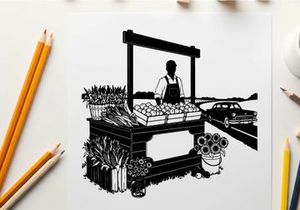 Silhouette of a person selling vegetables at a roadside market stall