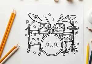 cute drum set music notes vector illustration flat design