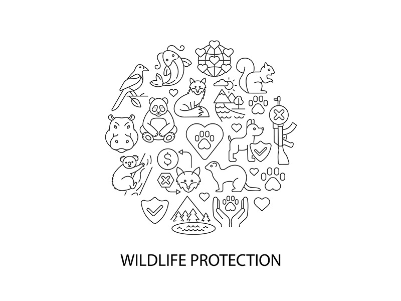 Wildlife protection abstract linear concept layout with headline