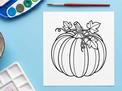 Dekorative Kürbis-Illustration für Herbst- und Herbstdekoration. Elegante Herbst-Erntedesigns mit Blättern und Kürbismotiv.