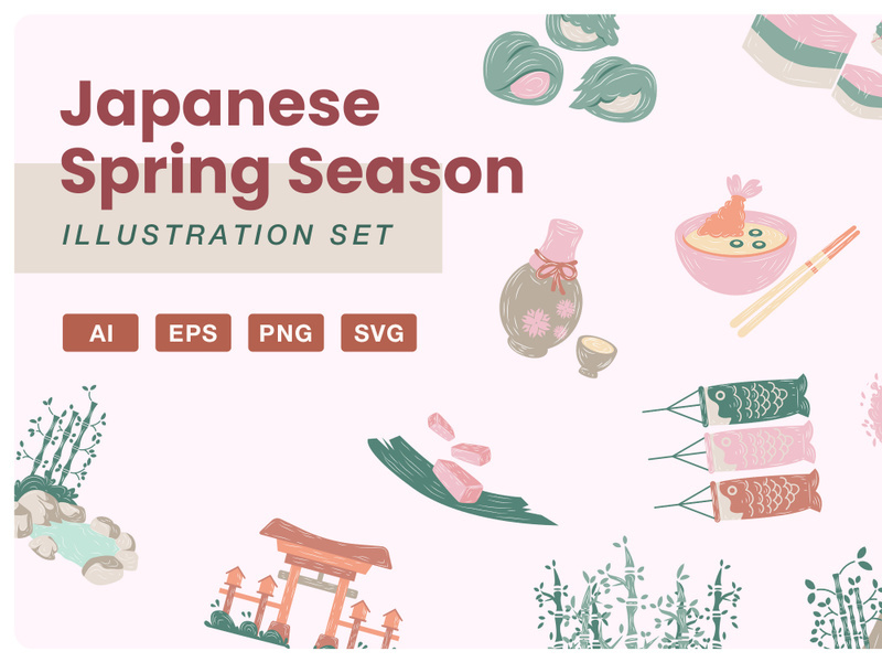 Japanese Spring Illustration Set