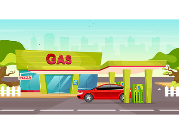 Gas station flat color vector illustration preview picture