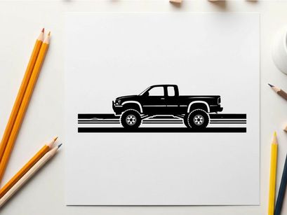 Silhouette of a pickup truck on a road