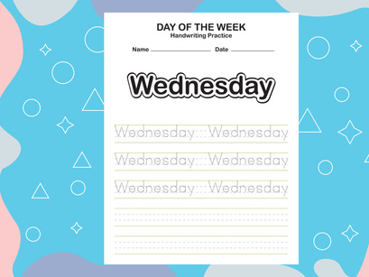 7 Pages Day name of the week trace and writing practice sheet