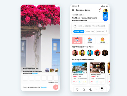 Find Homes, Apartments and Hostel for rent mobile app UI Kit