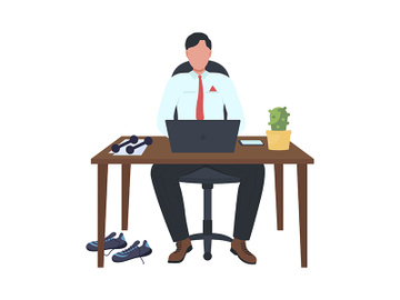 Desk-based employee with dumbbells semi flat color vector character preview picture