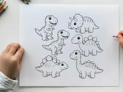 Cute cartoon dinosaurs set vector illustration flat design