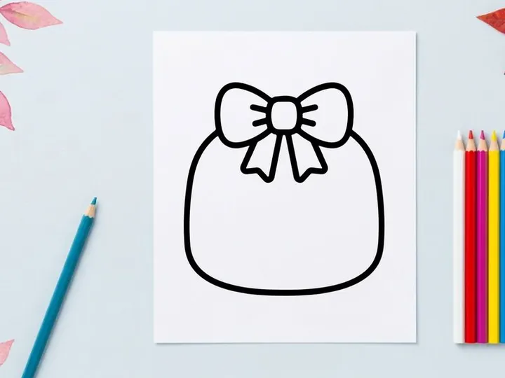 Hand-drawn Halloween gift bag with decorative bow. Spooky party favor or treat bag illustration for seasonal celebrations.