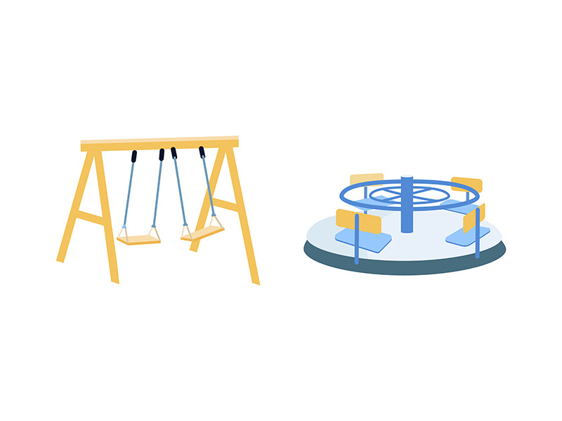 Playground equipment flat color vector objects set