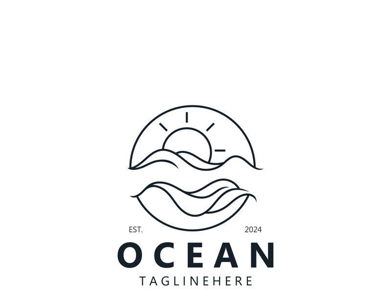 Minimalist ocean logo design with a round shape, ocean beach, sea water, simple, unique and modern