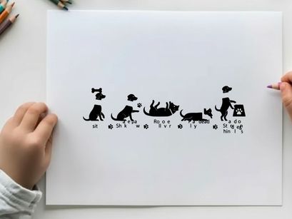 Dachshund silhouette dog training commands and actions