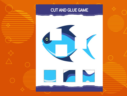 10 Pages Cut and glue game for kids with fish. Cutting practice for preschoolers. Education worksheet.