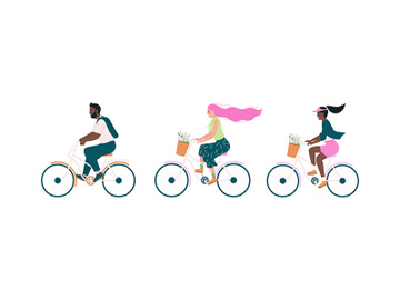 Happy bicyclist flat color vector detailed character set preview picture