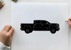 Silhouette of a pickup truck against a white background