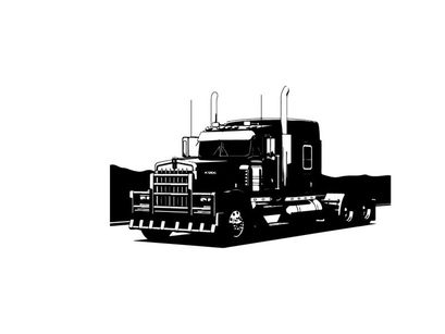 Silhouette of a large semi truck on a white background