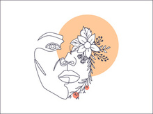 Line art portrait woman, Flower face one line vector illustration
