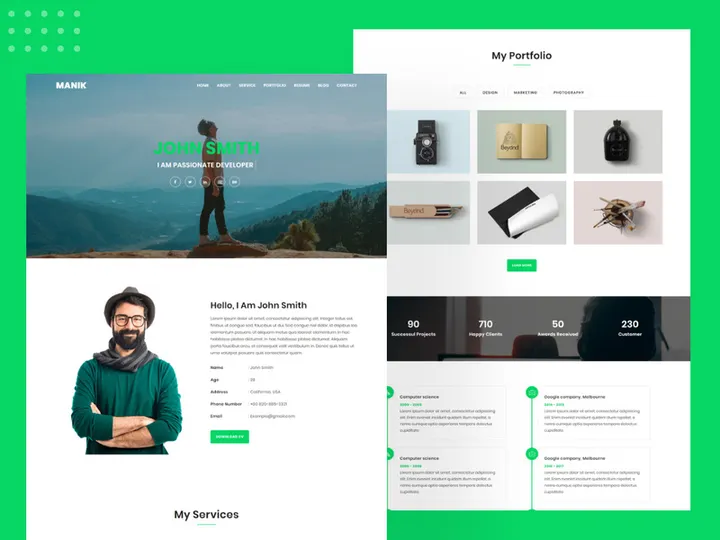 Manik Personal Portfolio Landing Page Template