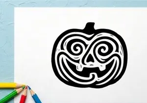 Black and White Halloween Pumpkin Face Illustration for Seasonal Decor