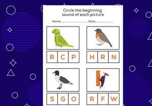 Circle the beginning sound of each bird. Educational game for kids