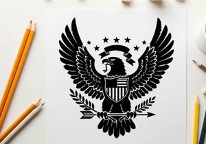 American eagle silhouette with shield and stars emblem