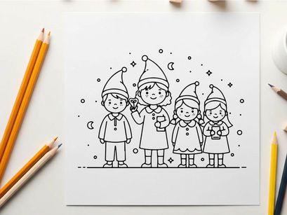 Children caroling Christmas joy flat design vector illustration