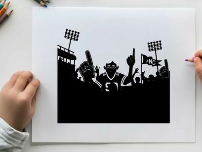 Silhouette of a football player and fans cheering enthusiastically together