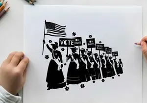 Silhouette of women suffrage movement protesters marching for equality silhouette