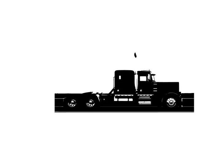 Silhouette of a semi truck against a white background