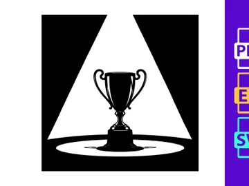 A shining trophy cup on a pedestal under a spotlight beam in darkness preview picture