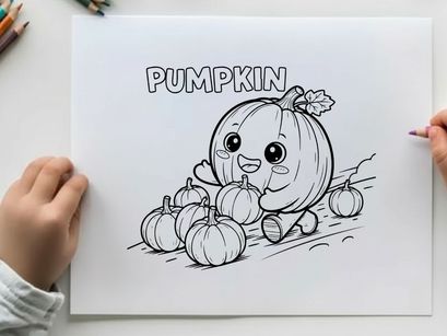 Cute smiling pumpkin with small pumpkins vector illustration