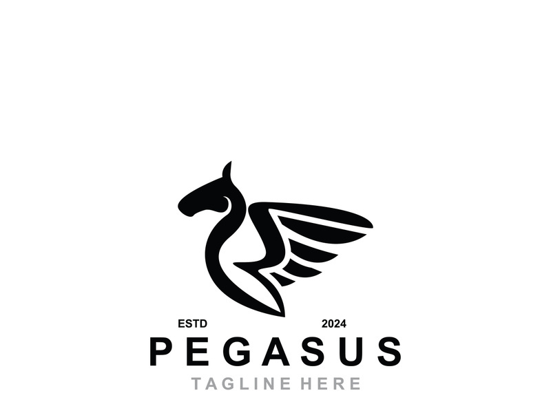 Pegasus horse Logo minimalist, Line art, Modern simple mascot, Mystic premium emblem