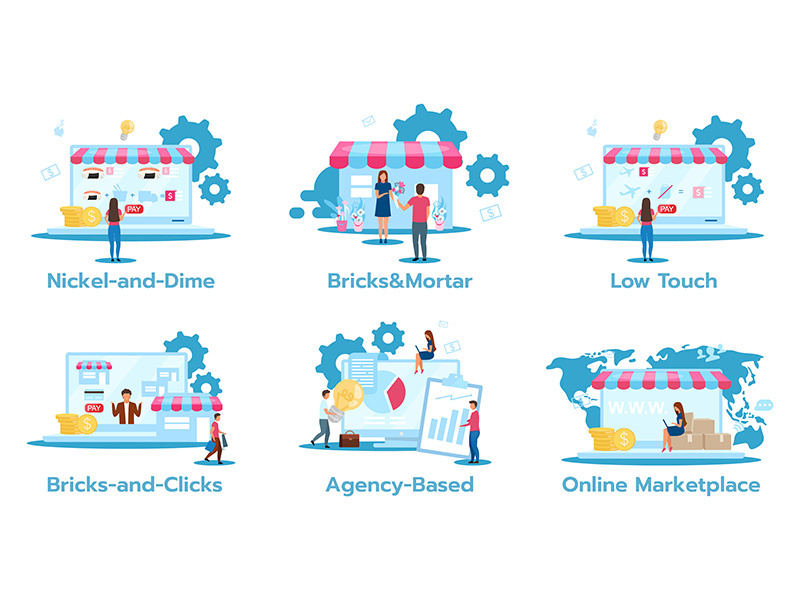 Business model flat vector illustrations set