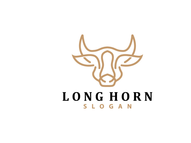 LongHorn Animal Logo Design, Farm Retro Vintage Horn Minimalist Simple Template Illustration