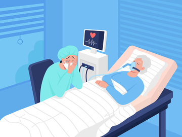 Comatose patient in intensive care unit flat color vector illustration preview picture
