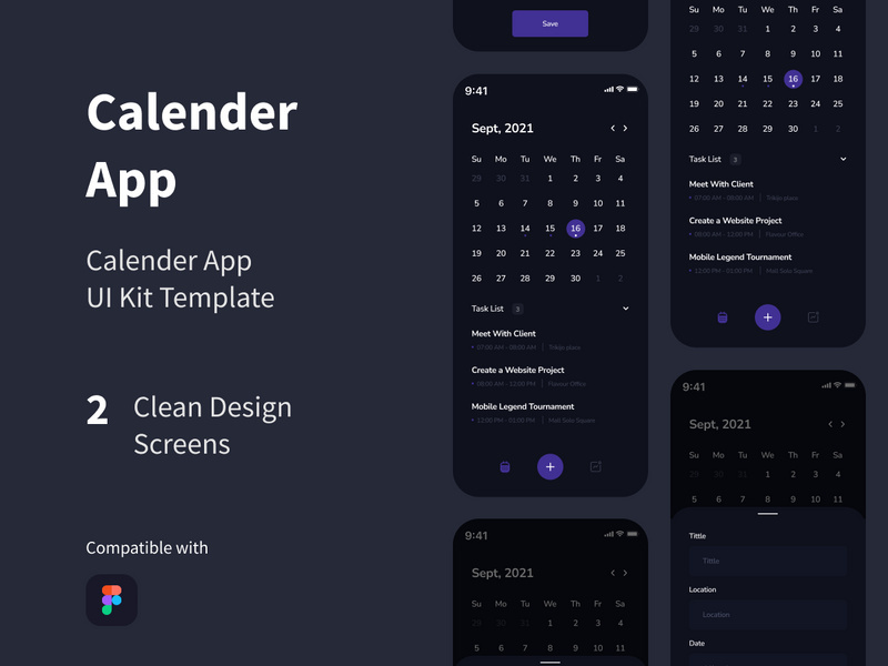Calender App UI Kit Template