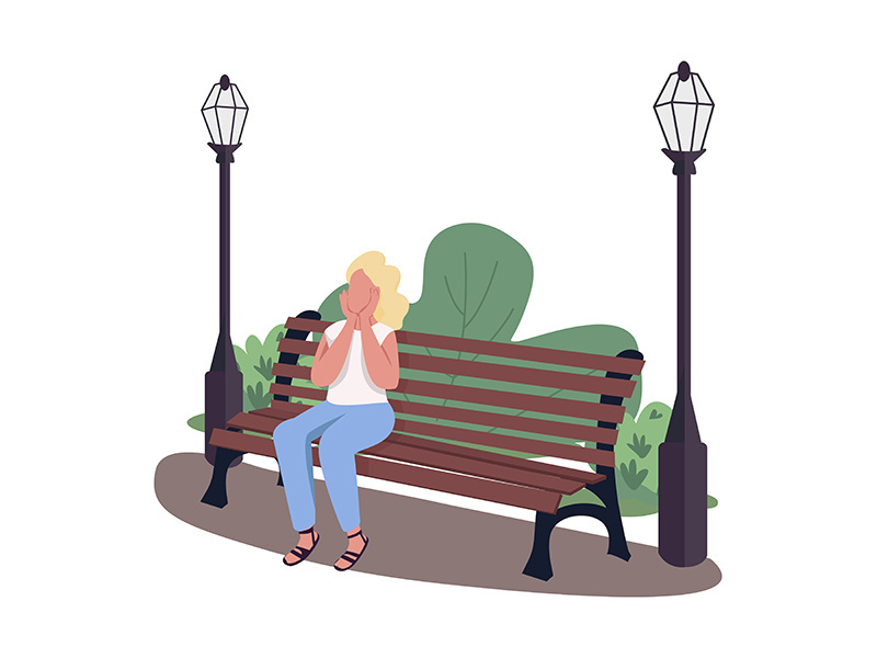 Excited woman visiting park semi flat color vector character
