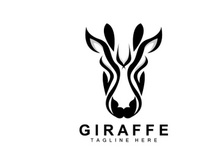 Giraffe Logo Design, Giraffe Head Vector Silhouette, High Neck Animal, Zoo, Tattoo Illustration, Product Brand