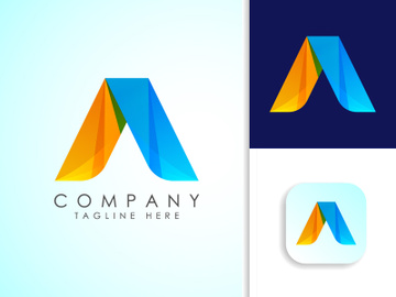 Abstract origami initial alphabet A logo design. Multi-color gradient letter icon vector illustration. preview picture