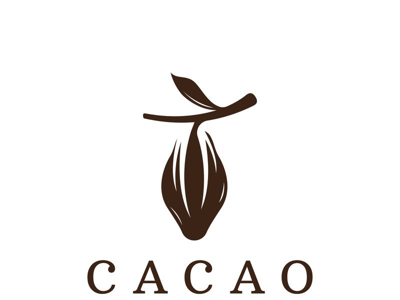 Chocolate cocoa pod plant logotype design, cocoa bean, exotic organic plant isolated background.