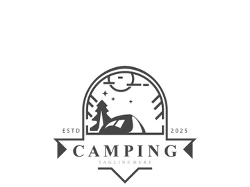 Camping logo or illustration monoline or line art style tent template design preview picture
