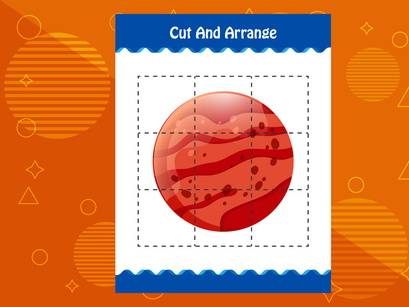 10 Pages Cut and arrange with a planet worksheet for kids. Educational game for children