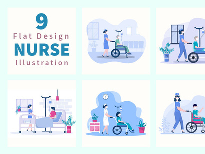 9 Nurse Helping with a Patient Flat Design