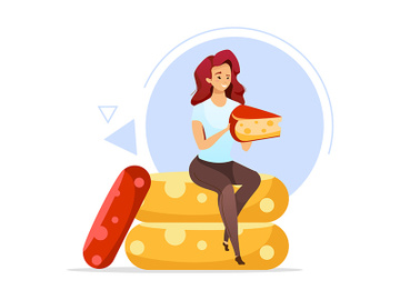 Woman holding cheese flat color vector illustration preview picture