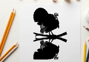 Silhouette of a turkey perched on branches with reflection