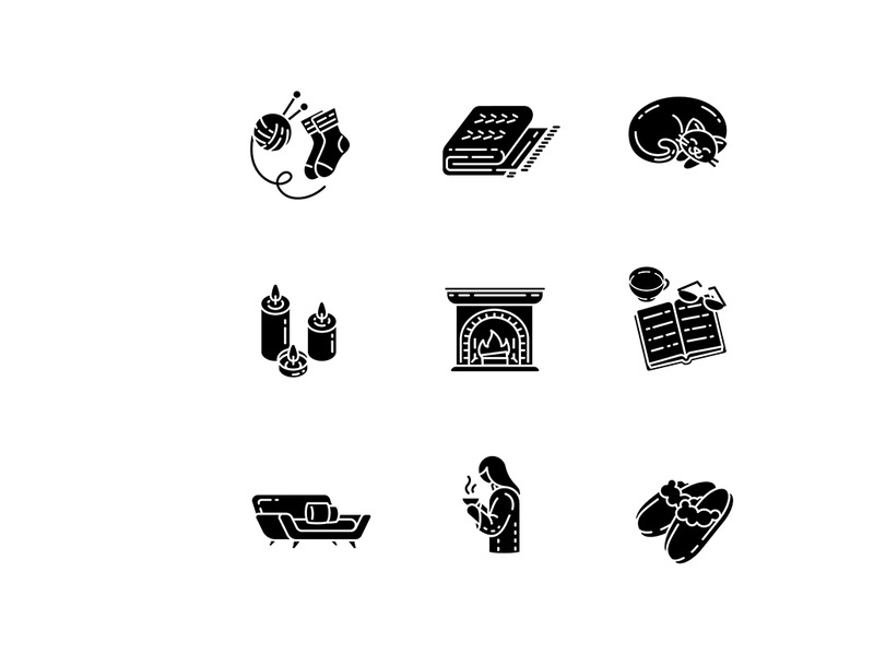 Hygge home black glyph icons set on white space