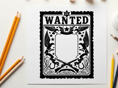 Wanted poster with silhouette of guns and sheriff badge