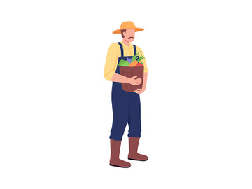 Caucasian farmer with bucket of vegetables flat color vector faceless character preview picture