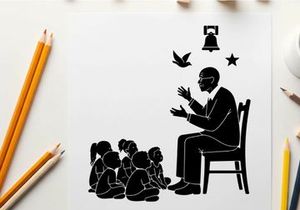 Silhouette of a man telling stories to children with silhouette