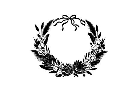 Silhouette of a floral wreath with bow on top
