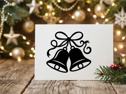 Ícono de campanas navideñas en blanco y negro con moño decorativo aislado sobre fondo blanco